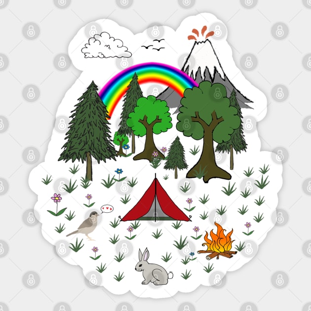 Cartoon Camping Scene Sticker by wanungara